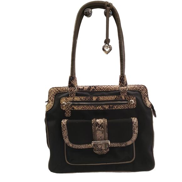 Womens Brighton Handbag Faux Python Trim Shoulder Bag Black Snakeskin Purse - Picture 5 of 16